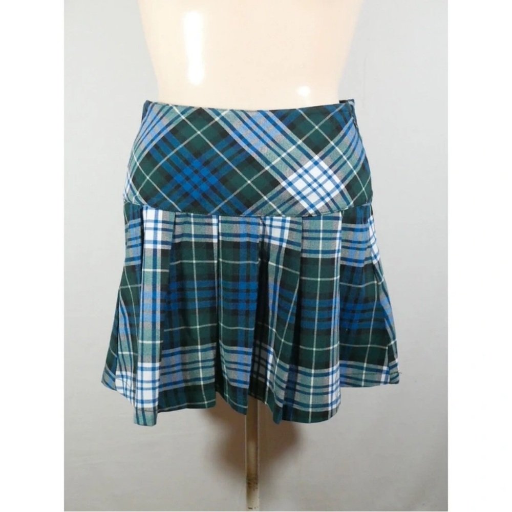 American Eagle Outfitters Plaid Skater Skirt in Blue and Green